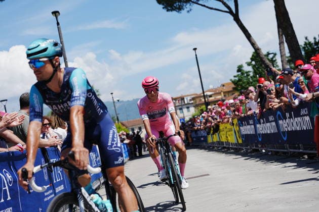 Portugal™s Afonso Oliveira Eulalio of Bahrain Victorious pink jersey during Stage 11 of the Giro d™Italia from Porcari to Chiavari, Italy, Wednesday May 20, 2026.  Copyright: xGianmattiaxD Albertoi LaPressex