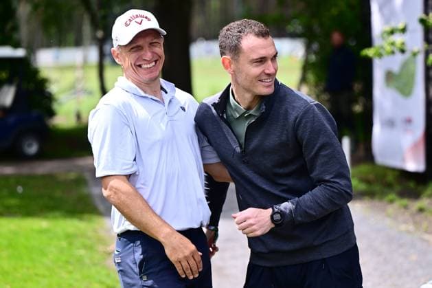 Soudal Open Golf SCHILDE, BELGIUM - MAY 20 : Wesley Sonck and Thomas Vermaelen pictured during the tee-off in the ProAm of the Soudal Open Golf at the Rinkven International Golf Club on May 20, 2026 in Schilde, Belgium, 20 05 2026 Schilde Belgium  Copyright: xPeterxDexVoechtx
