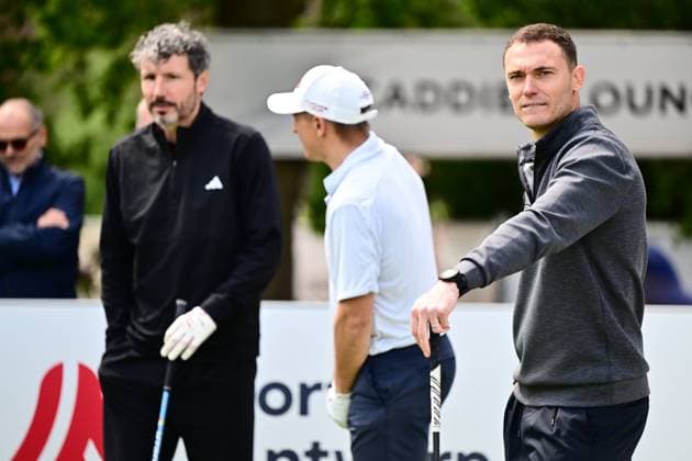 Soudal Open Golf SCHILDE, BELGIUM - MAY 20 : Mark Van Bommel, Wesley Sonck and Thomas Vermaelen pictured during the tee-off in the ProAm of the Soudal Open Golf at the Rinkven International Golf Club on May 20, 2026 in Schilde, Belgium, 20 05 2026 Schilde Belgium  Copyright: xPeterxDexVoechtx
