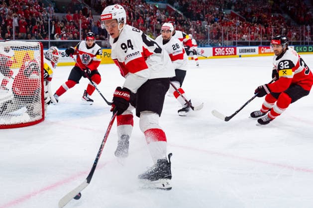ZURICH, SWITZERLAND - MAY 20: Attillo Biasca (Switzerland, 94)during the Preliminary Round - Group A Match 25 between Austria and Switzerland at the IIHF Ice hockey, Eishockey World Championship, WM, Weltmeisterschaft 2026, Swiss Life Arena on May 20, 2026 in Zurich, Switzerland. Zurich Switzerland Copyright: xTimoxSteinx