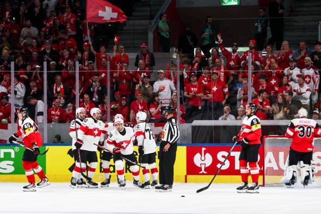 Ice hockey, Eishockey - IIHF WC 2026 ZURICH,SWITZERLAND,20.MAY.26 - ICE HOCKEY - IIHF Ice Hockey World Championship, WM, Weltmeisterschaft 2026, group stage, Austria vs Switzerland. Image shows the rejoicing of Switzerland.  GEPAxpictures xMaticxKlansek
