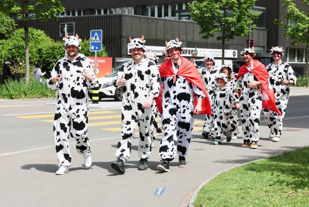 20 05 2026 Switzerland Zurich Ice Hockey World Championship Switzerland Austria Picture Good-humored fans from SWITZERLAND in cow outfit