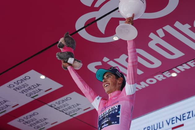 Portugal™s Afonso Oliveira Eulalio of Bahrain Victorious pink jersey during Stage 11 of the Giro d™Italia from Porcari to Chiavari, Italy, Wednesday May 20, 2026.  Copyright: xMassimoxPaolone LaPressex