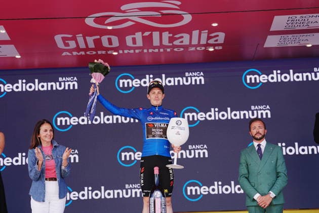 Denmark™s Jonas Vingegaard Hansen of Team Visma Lease A Bike blue jersey during Stage 11 of the Giro d™Italia from Porcari to Chiavari, Italy, Wednesday May 20, 2026.  Copyright: xGianmattiaxD Albertoi LaPressex
