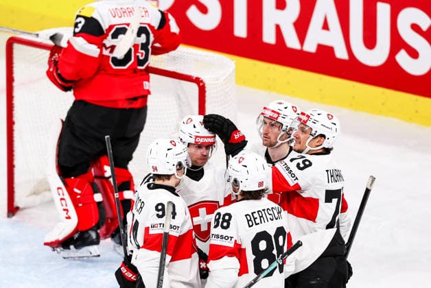 Ice hockey, Eishockey - IIHF WC 2026 ZURICH,SWITZERLAND,20.MAY.26 - ICE HOCKEY - IIHF Ice Hockey World Championship, WM, Weltmeisterschaft 2026, group stage, Austria vs Switzerland. Image shows the rejoicing of Switzerland.  GEPAxpictures xMaticxKlansek
