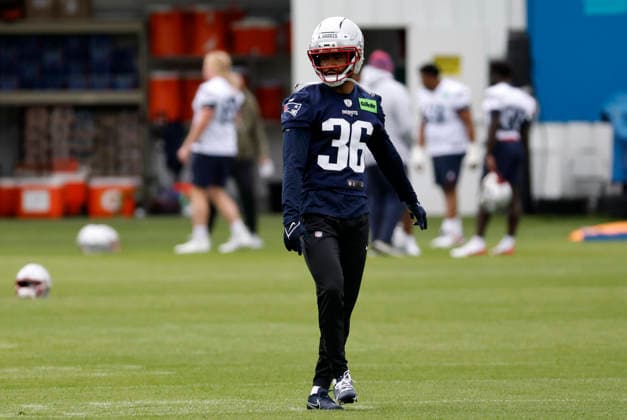 FOXBOROUGH, MA - MAY 09: Kenneth Harris 36 of the New England Patriots during New England Patriots rookie camp on May 9, 2026, at Gillette Stadium in Foxborough, Massachusetts. (Photo by Fred Kfoury III Icon Sportswire) NFL, American Football Herren, USA MAY 09 New England Patriots Workout EDITORIAL USE ONLY Icon482260509057