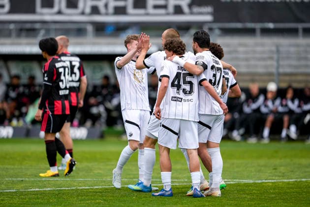 Players of SV Sandhausen SVS , celebrate the goal, celebrate the goal, goal, celebration, jubilant, joy, rejoicing, optimistic, positive, game scene, highlight, action, 20 05 2026, Sandhausen Germany , football, anniversary match, SV Sandhausen Eintracht Frankfurt xozx