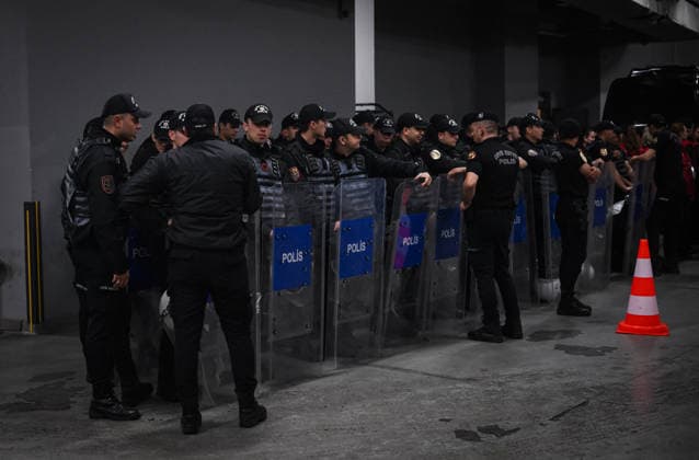 FOOTBALL EUROPE LEAGUE SEASON 2025 2026 Final in Istanbul 20 05 2026 SC Freiburg Aston Villa Police officers stand in the tunnel of Besiktas Park stadium