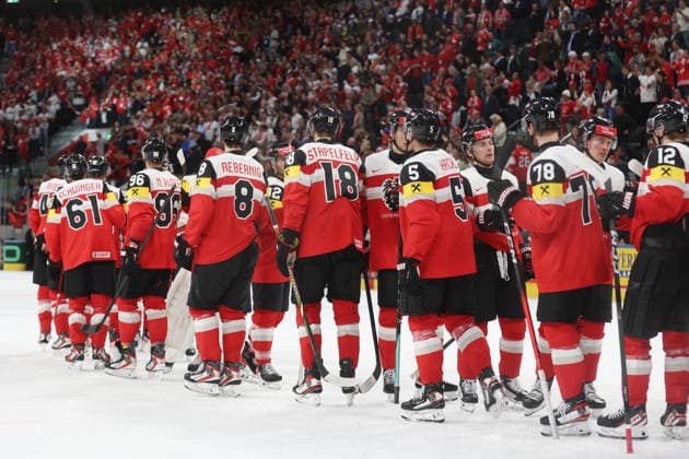 20 05 2026 Swiss Life Arena Zurich , SWITZERLAND, Men IIHF World Championship Zurich 2026 Group A Austria Switzerland Team Austria after the match