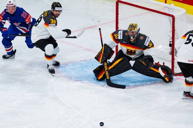 ZURICH, SWITZERLAND - MAY 20: Philipp Grubauer (Germany, 30) against the puck during the Preliminary Round - Group A Match 27 between United States and Germany at the IIHF Ice hockey, Eishockey World Championship, WM, Weltmeisterschaft 2026, Swiss Life Arena on May 20, 2026 in Zurich, Switzerland. Zurich Switzerland Copyright: xTimoxSteinx