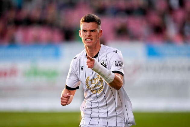 Goalscorer Robert Ramsak SVS, 29 , player of SV Sandhausen SVS , cheers about the goal to 3 3, cheer, cheer, goal celebration, celebrate the goal, goal, celebration, cheers about the goal, rejoicing, joy, rejoices, optimistic, positive, game scene, highlight, single picture, single photo, action, action, 20 05 2026, Sandhausen Germany , football, anniversary match, SV Sandhausen Eintracht Frankfurt xozx