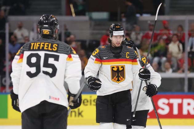 20 05 2026 Swiss Life Arena Zurich , SWITZERLAND, Men IIHF World Championship Zurich 2026 Group A USA Germany Goal celebration Frederik Tiffels Moritz Seider GER
