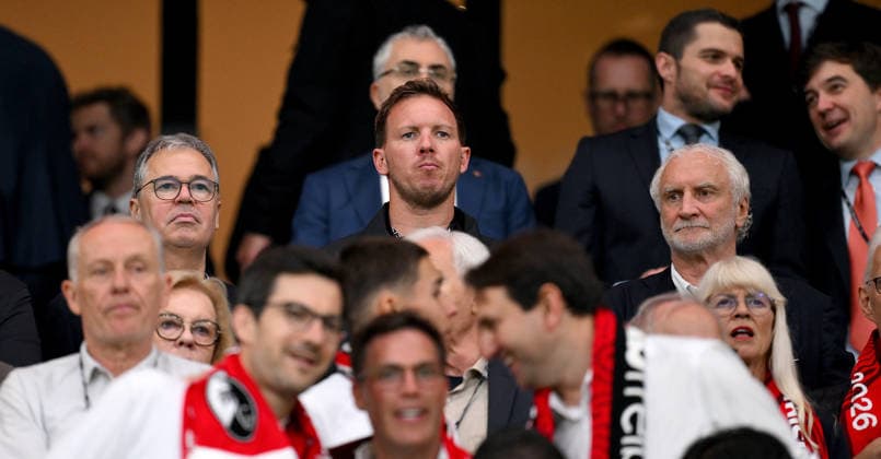 FOOTBALL EUROPE LEAGUE SEASON 2025 2026 Final in Istanbul 20 05 2026 SC Freiburg Aston Villa from left , Andreas Rettig, DFB Managing Director , national coach Julian Nagelsmann Germany and Rudi Voeller , director of the A national team at the VIP stand in Besiktas Park stadium