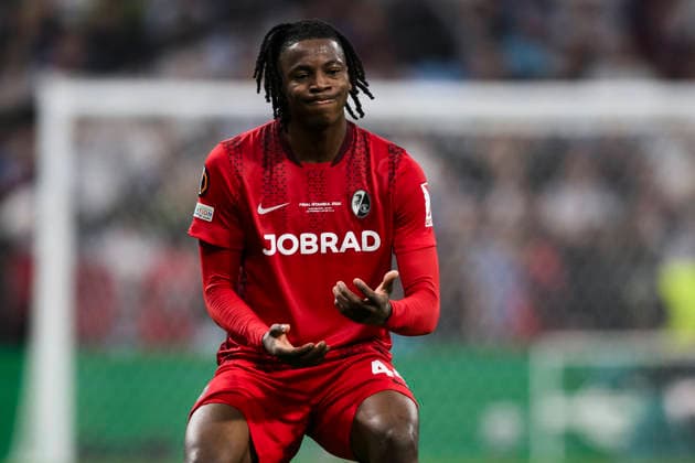 SC Freiburg v Aston Villa FC - UEFA Europa League Johan Manzambi of Freiburg SC reacts during the UEFA Europa League 2025 26 final football match between SC Freiburg and Aston Villa FC. Istanbul Turkey Copyright: xNicolòxCampox