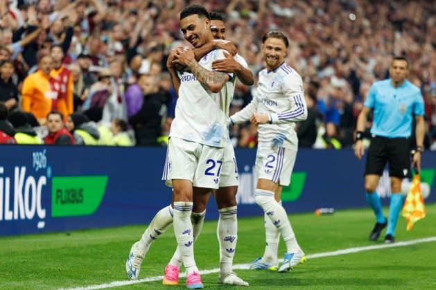 Morgan Rogers celebrating score a goal seen during the UEFA Europa League 2026 final game between teams of SC Freiburg and Aston Villa FC (Maciej Rogowski Ball Raw Images) Istanbul Besiktas Stadium Turkey Copyright: xMaciejxRogowskix ROG_FRE_AST_2526-8