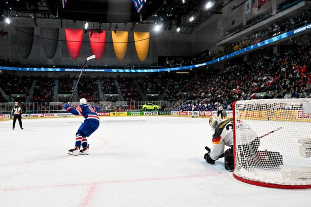 ZURICH, SWITZERLAND MAY 20 Ryan Leonard of United States celebrates after scoring the game winning goal during the 2026 IIHF Ice Hockey World Championship Switzerland game between USA and Germany at Swiss Life Arena on May 20, 2026 in Zurich, Zurich Zurich Swiss Life Arena Zurich Switzerland Copyright: xJustPictures.ch AndreaxBrancax jp-en-EuSpIm-JP7_ANB_USA_Ger_20052026_8604
