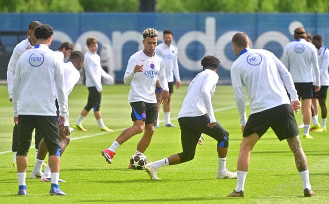 Desiré Doué - Paris Saint-Germain s socer team during a training session ahead of their upcoming UEFA Champions League final match against English football club Arsenal FC at the PSG Campus in Poissy, north-west of Paris on May 20, 2026. Christian Liewig Bestimage Poissy France  Copyright: xChristianxLiewigx xBestimagexChristianxLiewigx xBestimagex