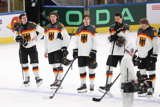 20 05 2026 Swiss Life Arena Zurich , SWITZERLAND, Men IIHF World Championship Zurich 2026 Group A USA Germany vl Lukas Reichel, Moritz Seider, Philip Sinn, Kai Wissmann and Joshua Samanski GER