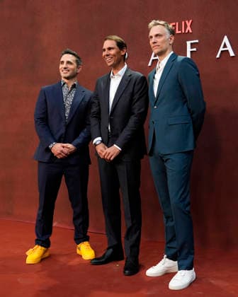 Diego Avalos, Rafa Nadal and Zach Heinzerling attend RAFA premiere. May 20, 2026. (20260521348)
