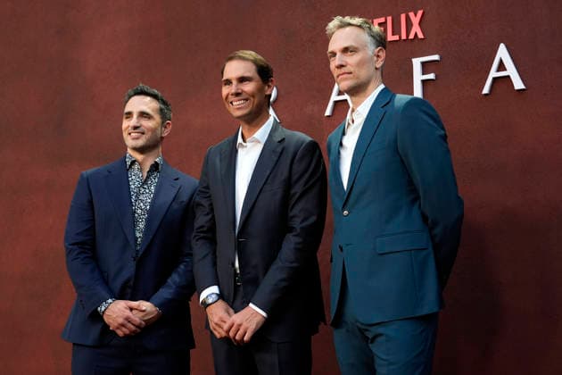 Diego Avalos, Rafa Nadal and Zach Heinzerling attend RAFA premiere. May 20, 2026. (20260521349)