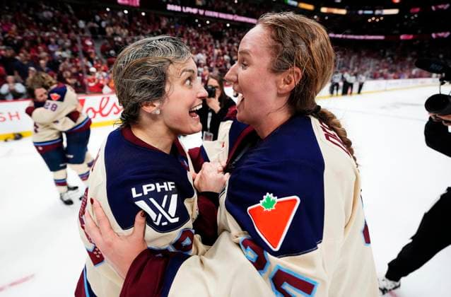 May 20, 2026, Ottawa, On, CANADA: Montreal Victoire s Marie-Philip Poulin (left) and goaltender Ann-Renee Desbiens celebrate after defeating the Ottawa Charge in game 4 PWHL Walter Cup hockey final in Ottawa, on Wednesday, May 20, 2026. Canada News - May 20, 2026  - ZUMAc35_ 20260520_zaf_c35_113 Copyright: xJustinxTangx