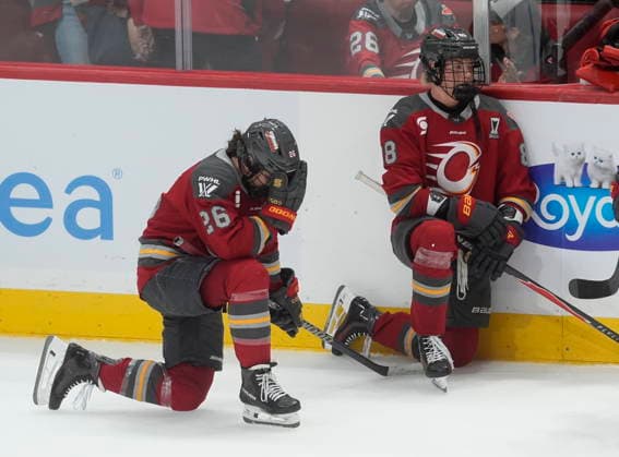 May 20, 2026, Ottawa, On, Canada: Ottawa Charge forward Emily Clark (26) and defence Ronja Savolainen (88) react after losing to the Montreal Victoire in the PWHL Walter Cup final in Ottawa, Wednesday May 20, 2026. Canada News - May 20, 2026  - ZUMAc35_ 20260520_zaf_c35_126 Copyright: xAdrianxWyldx
