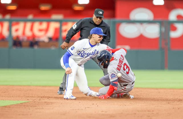 MAY 20, 2026: Boston Red Sox outfielder Ceddanne Rafaela (3) slides into second base for a double against the Kansas City Royals at Kauffman Stadium in Kansas City, MO. CSM MLB, Baseball Herren, USA 2026: Red Sox Vs Royals May 20  - ZUMAc04_ 20260520_zma_c04_093 Copyright: xRomanxPunox