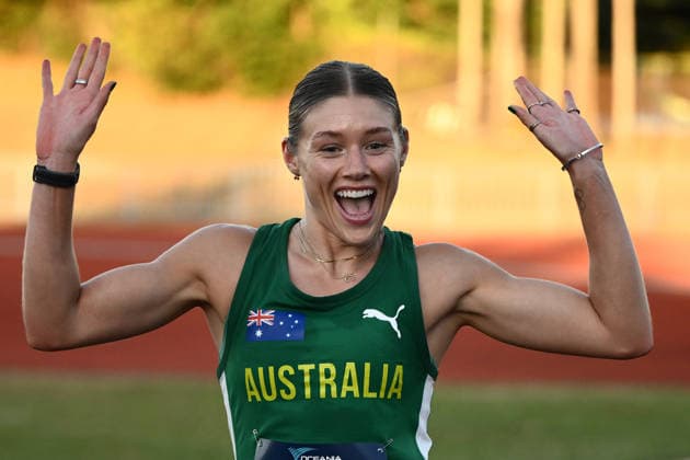 ATHLETICS OCEANIA CHAMPIONSHIPS, Mia Gross of Australia celebrates winning the Women s 200m Final during the 2026 Oceania Athletics Championships at Arafura Stadium, Darwin, Thursday, May 21, 2026. ( NO ARCHIVING DARWIN NORTHERN TERRITORY AUSTRALIA  Copyright: xJOELxCARRETTx 20260521181967333010