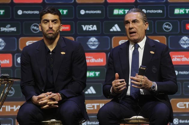 EuroLeague Final Four press conference, PK, Pressekonferenz held in Athens ahead of tournament ATHENS, GREECE - MAY 21: Real Madrid Head Coach Facundo Campazzo (R) and player Sergio Scariolo (L) attend the pre-tournament press conference ahead of the EuroLeague Final Four at the Onassis Foundation in Athens, Greece, on May 21, 2026. The official media event brought together the head coaches and players from the participating teams—defending champions Fenerbahce Beko, Olympiacos, Real Madrid, and Valencia Basket—ahead of the championship battles. Ayhan Mehmet Anadolu Athens Greece. Editorial use only. Please get in touch for any other usage.  Copyright: x2026xAnadoluxAyhanxMehmetx