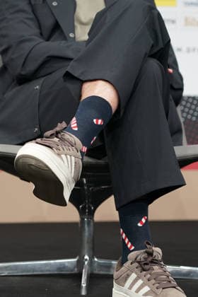 National coach Julian Nagelsmann Germany at the World Cup squad announcement at the DFB Campus with his candy cane socks, which he received as a gift from Oliver Baumann, Happy Socks Frankfurt 21 05 2026 World Cup squad announcement of the national team, DFB Campus
