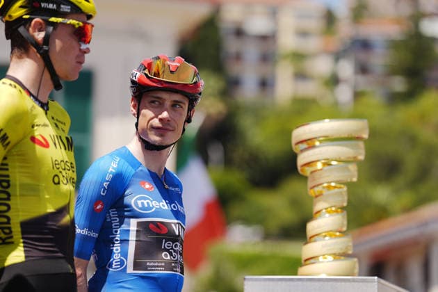 Denmark™s Jonas Vingegaard Hansen of Team Visma Lease A Bike during Stage 12 of the Giro d™Italia, from Imperia to Novi Ligure, Italy, Thursday, May 21, 2026.  Copyright: xMassimoxPaolone LaPressex