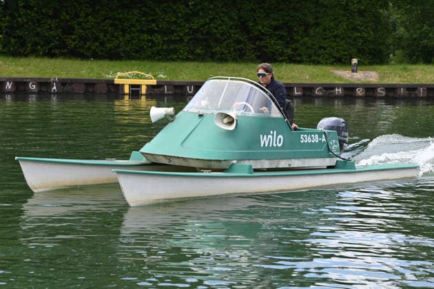 Sabine TSCHAEGE, Tschäge, national coach of the DRV, discipline coach mens oars, observes from the catamaran the training on the Dortmund Ems Canal, rowing, presentation Germany eights of the 2026 season, on 21 05 2026 in Dortmund Germany Â