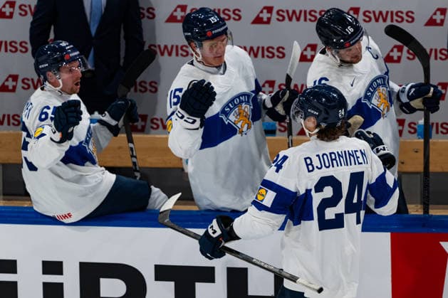 ZURICH, SWITZERLAND - MAY 21: Hannes Bjoerninen (Finland, 24) during his goal celebration during the Preliminary Round - Group A Match 29 between Latvia and Finland at the IIHF Ice hockey, Eishockey World Championship, WM, Weltmeisterschaft 2026, Swiss Life Arena on May 21, 2026 in Zurich, Switzerland. Zurich Switzerland Copyright: xTimoxSteinx