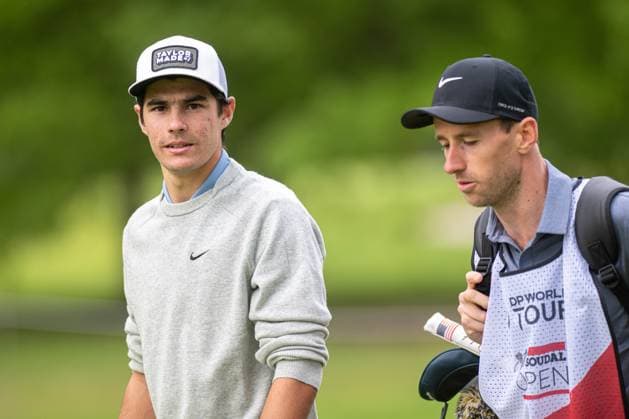 Ukranian Lev Grinberg (L) is pictured at the first round (1 4) of the 2026 Soudal Open DP World Tour golf tournament in Schilde, Thursday 21 May 2026. The Soudal Open takes place from 21 to 24 May at the Rinkven Golf Club in Schilde. JONASxROOSENS  x174637361x