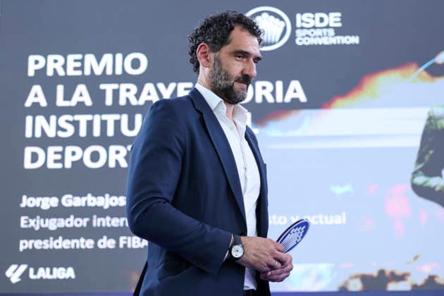 May 21, 2026, Madrid, Madrid, Spain: Jorge Garbajosa, basketball executive and former player, received the Institutional Lifetime Achievement Award during the 2026 ISC Awards Ceremony, which took place.during the ISDE Sports Convention at the Official College of Architects of Madrid on May 21, 2026, in Madrid, Spain. ISDE Sports Convention - ISC Awards Ceremony - ZUMAa181 20260521_zaa_a181_030 Copyright: xIrinaxR.xHipolitox
