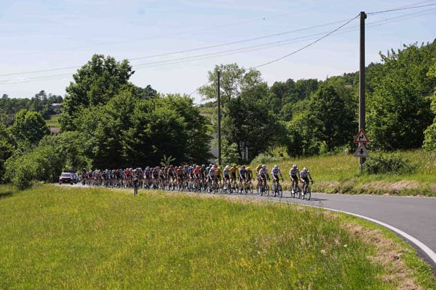 The pack rides during Stage 12 of the Giro d™Italia, from Imperia to Novi Ligure, Italy, Thursday, May 21, 2026.  Copyright: xMarcoxAlpozzi LaPressex