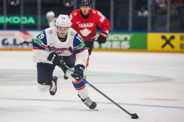 FRIBOURG, FRIBOURG - MAY 21: Havard Ostrem Salsten of Norway during the 2026 IIHF World Championship, WM, Weltmeisterschaft Preliminary Round Group B match between Canada and Norway at BCF Arena on May 21, 2026 in Fribourg, Fribourg, Switzerland. Copyright: xLivioxBaeriswylx xSPPx Sportspressphoto_SPR151113