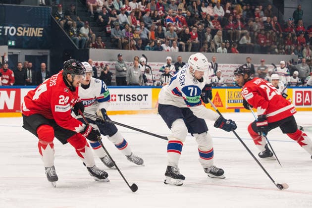 FRIBOURG, FRIBOURG - MAY 21: Eskild Bakke Olsen of Norway during the 2026 IIHF World Championship, WM, Weltmeisterschaft Preliminary Round Group B match between Canada and Norway at BCF Arena on May 21, 2026 in Fribourg, Fribourg, Switzerland. Copyright: xLivioxBaeriswylx xSPPx Sportspressphoto_SPR151123