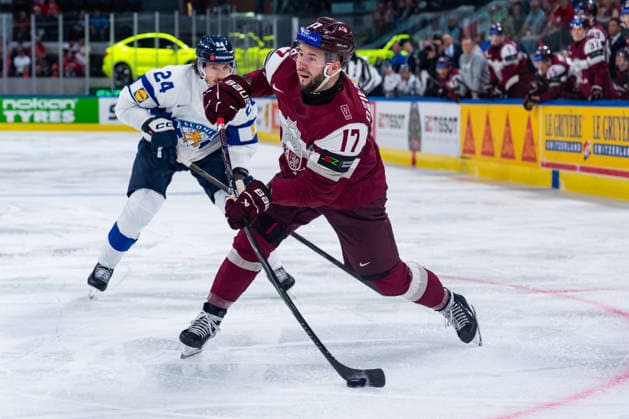 ZURICH, SWITZERLAND - MAY 21: Martins Dzierkals (Latvia, 17) shooting during the Preliminary Round - Group A Match 29 between Latvia and Finland at the IIHF Ice hockey, Eishockey World Championship, WM, Weltmeisterschaft 2026, Swiss Life Arena on May 21, 2026 in Zurich, Switzerland. Zurich Switzerland Copyright: xTimoxSteinx