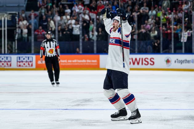 260521 Christian Kasastul of Norway celebrates after 4 4 during the 2026 IIHF Ice Hockey World Championship between Canada and Norway on May 21, 2026 in Fribourg Photo Jesper Zerman BILDBYRAN kod JZ JZ0724 ishockey ice hockey ishockey vm 2026 vm 2026 iihf world championship kanada canada norge norway canada kanada bbeng jubel norge norway celebrates  Copyright: JESPERxZERMAN BB260521JZ090