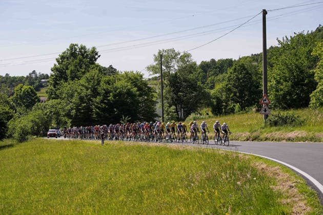 The pack rides during Stage 12 of the Giro dÕItalia, from Imperia to Novi Ligure, Italy, Thursday, May 21, 2026.  Copyright: xMarcoxAlpozzi LaPressex