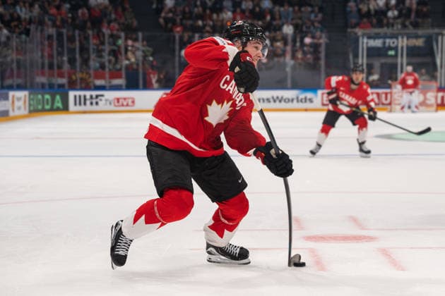 FRIBOURG, FRIBOURG - MAY 21: Macklin Celebrini of Canada during the 2026 IIHF World Championship, WM, Weltmeisterschaft Preliminary Round Group B match between Canada and Norway at BCF Arena on May 21, 2026 in Fribourg, Fribourg, Switzerland. Copyright: xLivioxBaeriswylx xSPPx Sportspressphoto_SPR151139