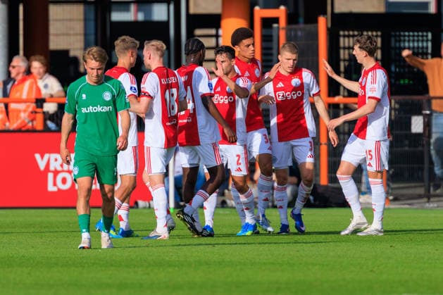 2026-05-21 AFC Ajax v FC Groningen - Dutch Eredivisie Play-Offs VOLENDAM, NETHERLANDS - MAY 21: Ajax celebrates after scoring during the Dutch Eredivisie Play-Offs match between AFC Ajax and FC Groningen at Kras Stadion on May 21, 2026 in Volendam, Netherlands. Volendam Kras Stadion Netherlands Content not available for redistribution in The Netherlands directly or indirectly through any third parties. Copyright: xMarcelxvanxPlateringenx
