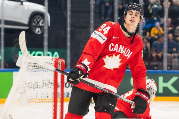 FRIBOURG, FRIBOURG - MAY 21: Porter Martone of Canada during the 2026 IIHF World Championship, WM, Weltmeisterschaft Preliminary Round Group B match between Canada and Norway at BCF Arena on May 21, 2026 in Fribourg, Fribourg, Switzerland. Copyright: xLivioxBaeriswylx xSPPx Sportspressphoto_SPR151142
