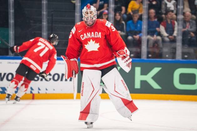 FRIBOURG, FRIBOURG - MAY 21: Cam Talbot of Canada during the 2026 IIHF World Championship, WM, Weltmeisterschaft Preliminary Round Group B match between Canada and Norway at BCF Arena on May 21, 2026 in Fribourg, Fribourg, Switzerland. Copyright: xLivioxBaeriswylx xSPPx Sportspressphoto_SPR151145