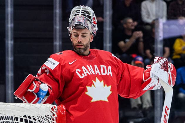 260521 Cam Talbot of Canada during the 2026 IIHF Ice Hockey World Championship between Canada and Norway on May 21, 2026 in Fribourg Photo Jesper Zerman BILDBYRAN kod JZ JZ0724 ishockey ice hockey ishockey vm 2026 vm 2026 iihf world championship kanada canada norge norway bbeng  Copyright: JESPERxZERMAN BB260521JZ111