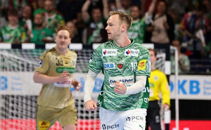 Mathias Gidsel cheers after joy emotion jubilation Sport Handball HBL Bundesliga Men 32 Matchday Season 2025 2026 21 05 2026 Füchse Berlin vs TSV Hannover Burgdorf