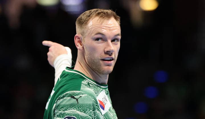 Mathias Gidsel pointing, gesturing Upper body action Sport Handball HBL Bundesliga Men 32 Matchday Season 2025 2026 21 05 2026 Füchse Berlin vs TSV Hannover Burgdorf