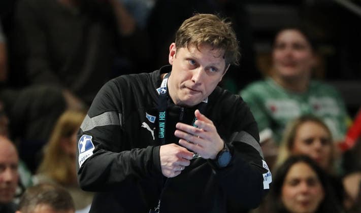 Coach Nicolej Krickau cheers on Upper body action Sport Handball HBL Bundesliga Men 32 Matchday Season 2025 2026 21 05 2026 Füchse Berlin vs TSV Hannover Burgdorf