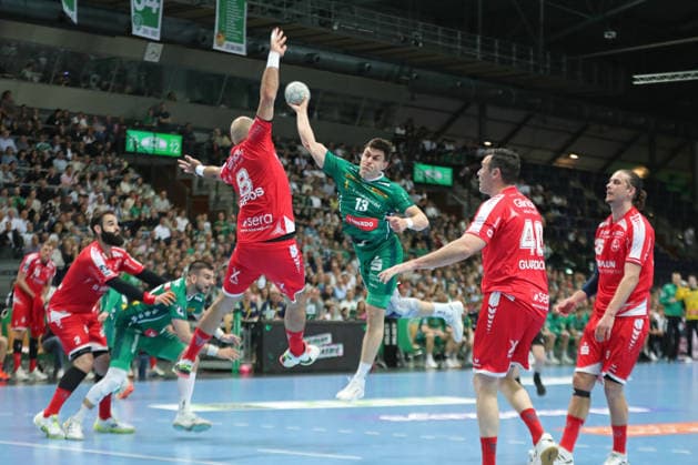 Handball DAIKIN HBL, SC DHfK Leipzig MT Melsungen 21 05 2026 Matej Klima 13, SC DHfK Leipzig rises to the throw Handball, DAIKIN HBL, 1 Bundesliga, Season 2025 2026, 32 Matchday SC DHfK Leipzig vs MT Melsungen on 21 05 2026 at the Quarterback Immobilien Arena Leipzig Copyright: xBEAUTIFULxSPORTS JanxKaeferx